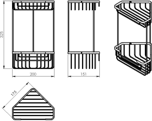 Gedy SMART dvoupatrová rohová police 200x325x151mm, chrom 2482