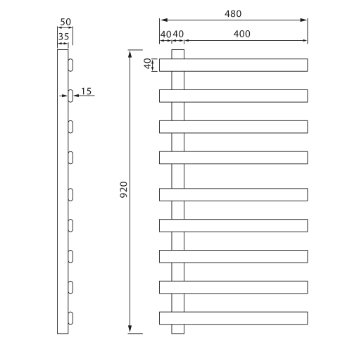 Sapho ELCOR elektrický sušák ručníků 480x920x50 mm, 128 W, bílá mat EB450
