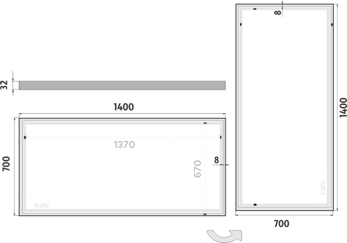 Nimco OBDELNÍKOVÁ - OSTRÉ ROHY LED zrcadlo 1400x700 ZP 13008