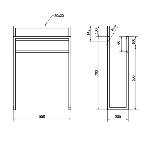 Sapho SKA stojan na ručníky 550x800x200mm, černá mat/dub SKA308