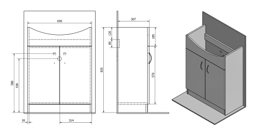 Aqualine SIMPLEX ECO 65 umyvadlová skříňka včetně umyvadla 63x83, 5x30, 7cm SIME650