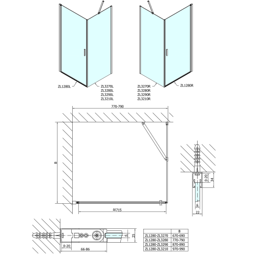Polysan ZOOM obdélníkový sprchový kout 800x700mm L/P varianta ZL1280ZL3270