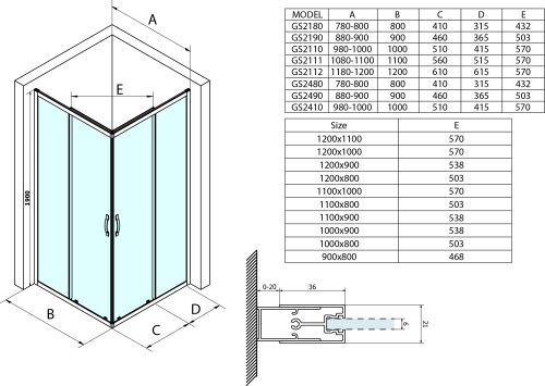 Gelco SIGMA SIMPLY sprchové dveře posuvné pro rohový vstup 1000 mm, sklo Brick GS2410