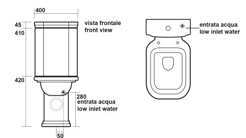 Kerasan WALDORF WC kombi mísa 40x68cm, spodní/zadní odpad, černá mat 411731
