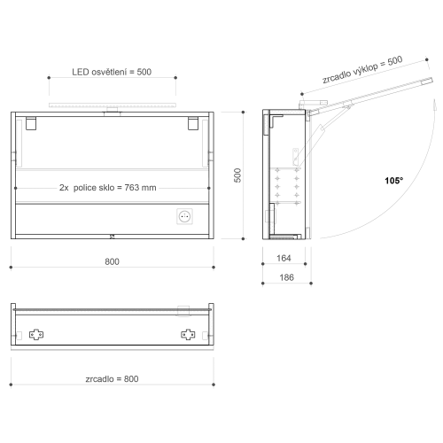 Sapho CLOE galerka s LED osvětlením 80x50x18cm, bílá CE080-0030