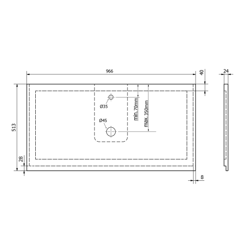 Sapho TREOS pracovní deska 966x513 mm, rockstone, bílá mat TX097-0101