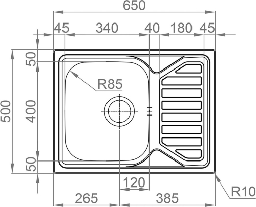 Nerezový dřez Sinks OKIO 650 V 0,6mm texturovaný RDOKT6505006V