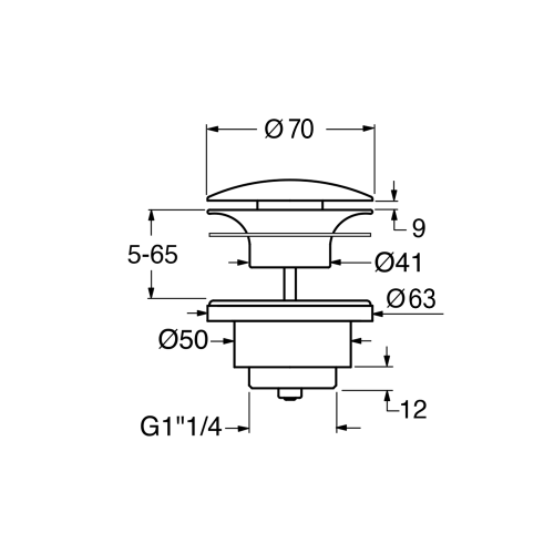 GSI GSI umyvadlová výpust 5/4“, neuzavíratelná, keramická zátka, 5-65mm, tortora mat PVC05
