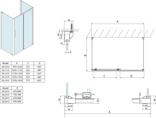 Polysan LUCIS LINE třístěnný sprchový kout 1300x800x800mm L/P varianta DL1315DL3315DL3315