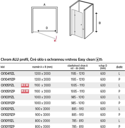 Mereo Sprchové dveře, Novea, 80x200 cm, chrom ALU, sklo Čiré, levé provedení CK10111ZL