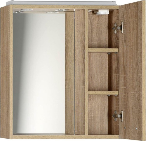 Aqualine ZOJA/KERAMIA FRESH galerka s LED osvětlením, 60x60x14cm, pravá, dub platin 45028