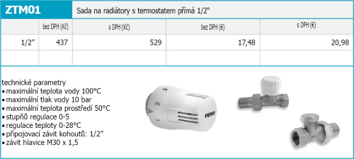 Novaservis Sada na radiatory s termostatem přímá 1/2" ZTM1