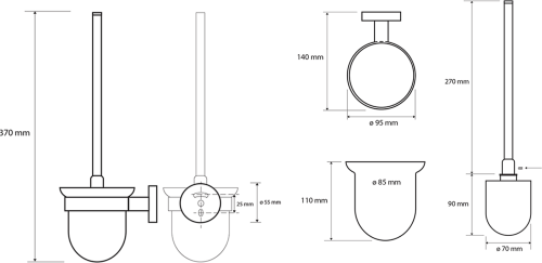Sapho X-ROUND BLACK WC štětka závěsná, mléčné sklo, černá mat XR303B