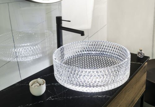 Sapho MARAGUA skleněné gravírované umyvadlo na desku Ø 39, 5 cm, čirá TY214CL