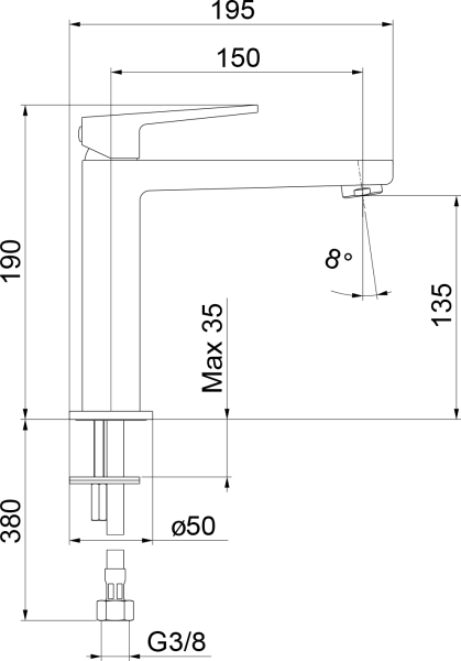 Sapho TURSI stojánková umyvadlová baterie, výška 190mm, černá mat TI004B