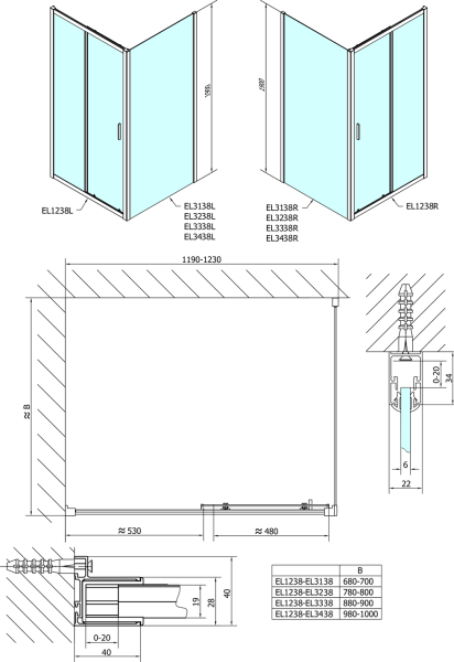 Polysan EASY obdélníkový sprchový kout 1200x1000mm L/P varianta, sklo Brick EL1238EL3438
