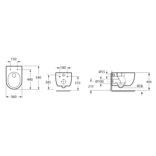 Bruckner GLANZ závěsná WC mísa, Vortex Rimless, 36x52, 5cm, bílá 201.336.4