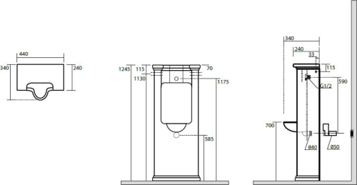 Kerasan WALDORF urinál na postavení se zakrytým přívodem vody 44x124, 5cm, včetně sifonu, černá mat 413131
