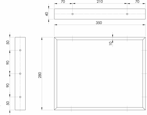 Sapho Podpěrná konzole 350x280x40mm, lakovaná ocel, černá mat, 1 ks 30375