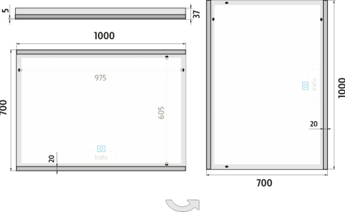 Nimco OBDELNÍKOVÁ - OSTRÉ ROHY LED zrcadlo 1000x700 s dotykovým senzorem ZP 12004V