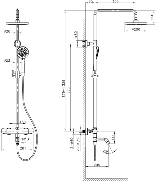 Sapho KIMURA vanový sloup s termostatickou baterií, chrom KU500
