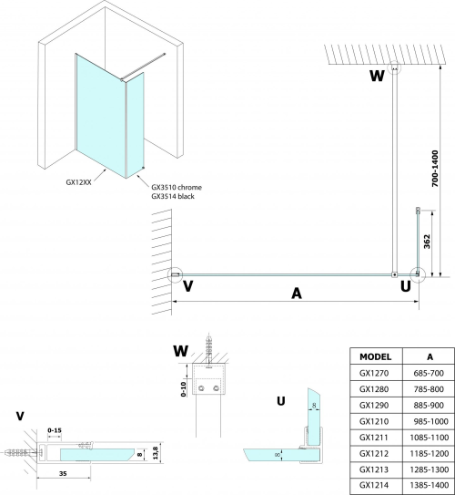Gelco VARIO přídavný panel 350mm, čiré sklo, chrom GX3510