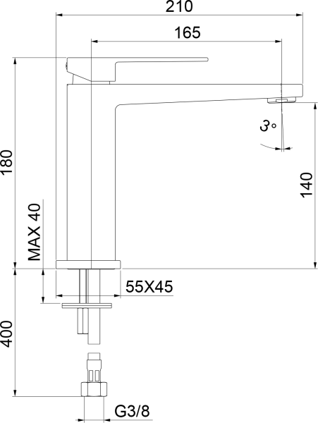 Sapho SPECTRE stojánková umyvadlová baterie, výška 180mm, černá mat 1102-74B