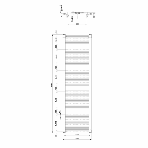 Aqualine ORBIT otopné těleso s bočním připojením 450x1680 mm, bílá ILO64T