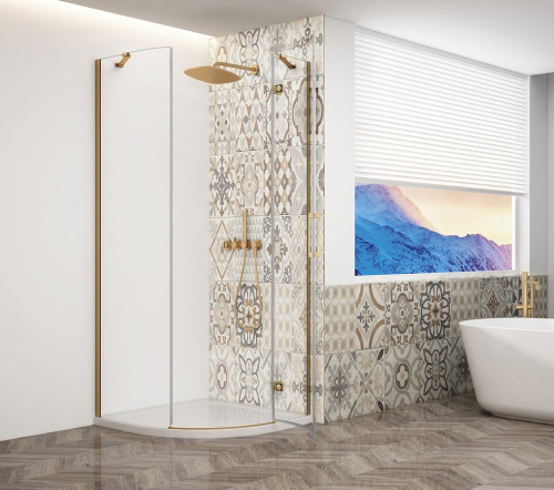 Gelco TRINITY GOLD MATT čtvrtkruhový sprchový kout 900x900mm, čiré sklo, pravé GT6590CR-G