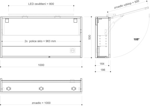 Sapho CLOE galerka s LED osvětlením 100x50x18cm, borovice rustik CE100-0016