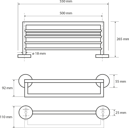 Sapho X-ROUND WHITE polička na ručníky s hrazdou 500mm, bílá mat XR421W