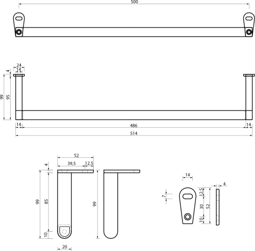 GSI CLASSIC čelní držák ručníků 60cm, chrom PACL60