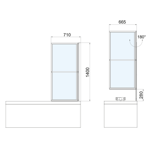 Polysan KAGERA vanová zástěna s pneumatickým zdvihem, š. 710mm, černá mat, čiré sklo 30336B