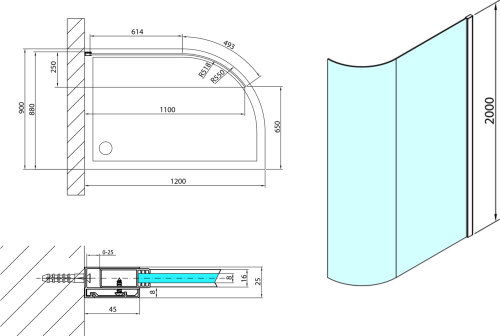 Polysan MODULAR SHOWER zaoblená pevná zástěna R550, 1100 mm MS1-120-C