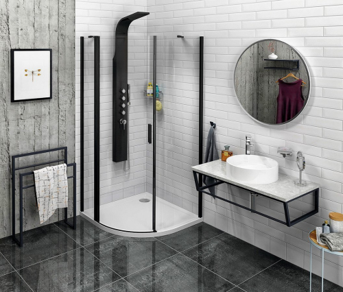 Polysan ZOOM BLACK čtvrtkruhová sprchová zástěna 900x900mm, čiré sklo, levá ZL2615BL