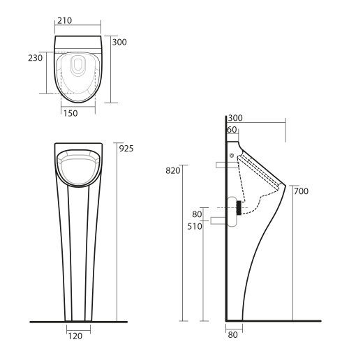 Kerasan AQUATECH urinál na postavení se zakrytým přívodem vody 21x92, 5x30 cm, včetně sifonu, bílá 373001