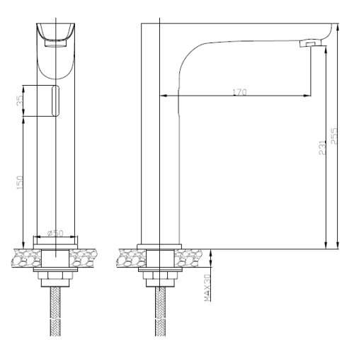 CREAVIT Senzorová vysoká stojánková baterie 230V AC / 6V DC (4xAA), chrom BT.ES6500