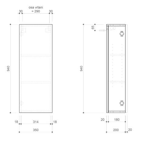 Sapho ESPACE skříňka 35x94x22cm, 1x dvířka, levá/pravá, bílá mat ESC110-3131