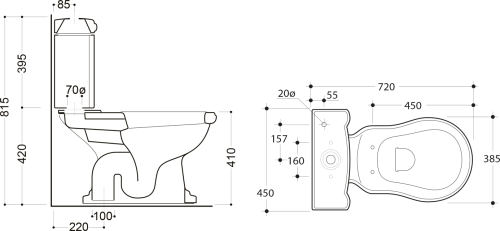 Kerasan RETRO WC kombi mísa 38, 5x72cm, spodní odpad, bílá 101201
