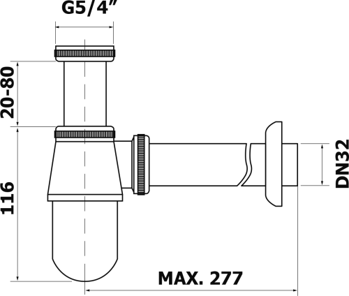 Bruckner Umyvadlový sifon 5/4", DN32, nízký, chrom 151.211.1