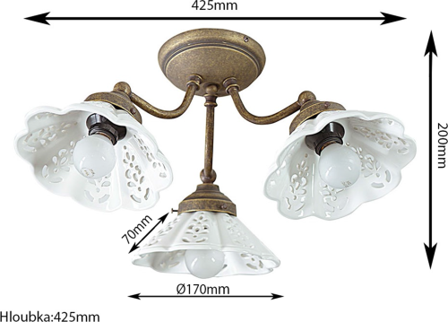 Sapho NAPOLI stropní svítidlo, 3xE14, 40W, 230V, IP21, keramické stínítko, bronz MC613