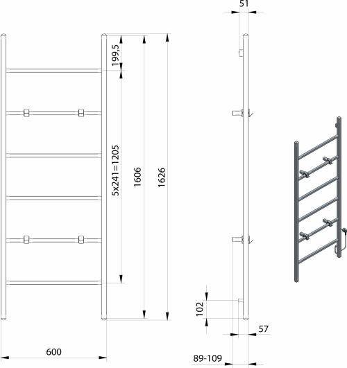 Sapho BARBO elektrický sušák ručníků, hranatý, 600x1600mm, 160 W, černá mat BB906