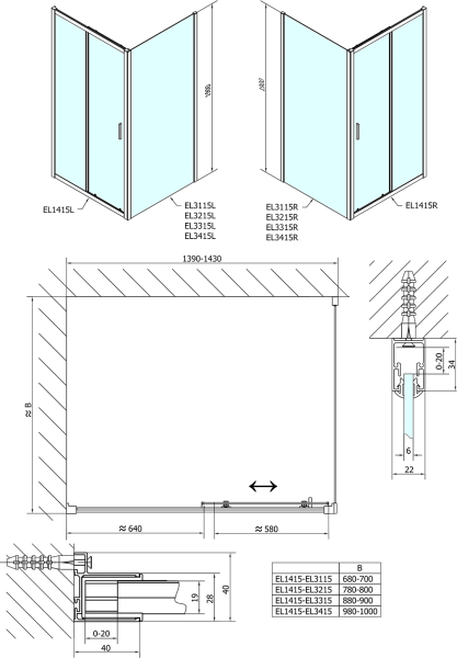 Polysan EASY obdélníkový sprchový kout 1400x1000mm, čiré sklo L/P varianta EL1415EL3415