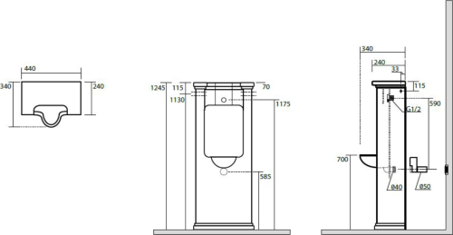 Kerasan WALDORF urinál na postavení se zakrytým přívodem vody 44x124, 5 cm, včetně sifonu, bílá 413101