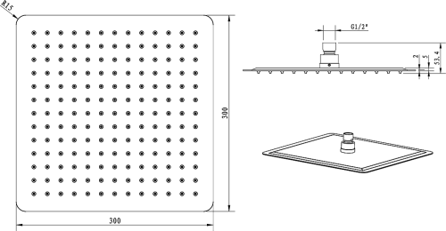 Sapho SLIM hlavová sprcha, 300x300mm, nerez lesk MS563