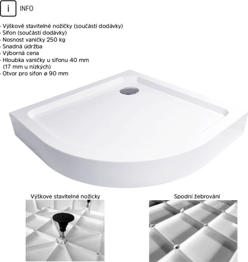 Mereo Sprchový set z Kory Lite, čtvrtkruh, 90 cm, bílý ALU, sklo Grape a vysoké SMC vaničky CK35121ZH