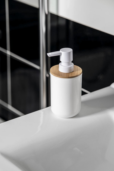 Aqualine SNOW dávkovač mýdla na postavení 350ml, bílá/bambus 7578