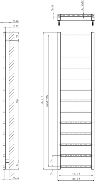 Sapho METRO LIGHT otopné těleso 400x1500 mm, černá mat IR447TB