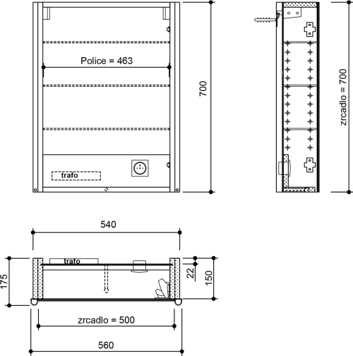 Sapho ALIX galerka s LED osvětlením 56x70x17, 5cm, levá/pravá, dub alabama AX156-0022