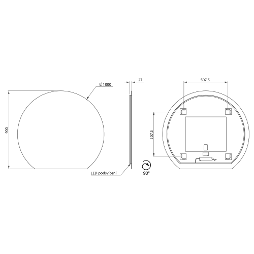 Sapho DARA CUT zrcadlo s LED podsvícením 20W, ø 100x90cm, topná fólie 30562CI